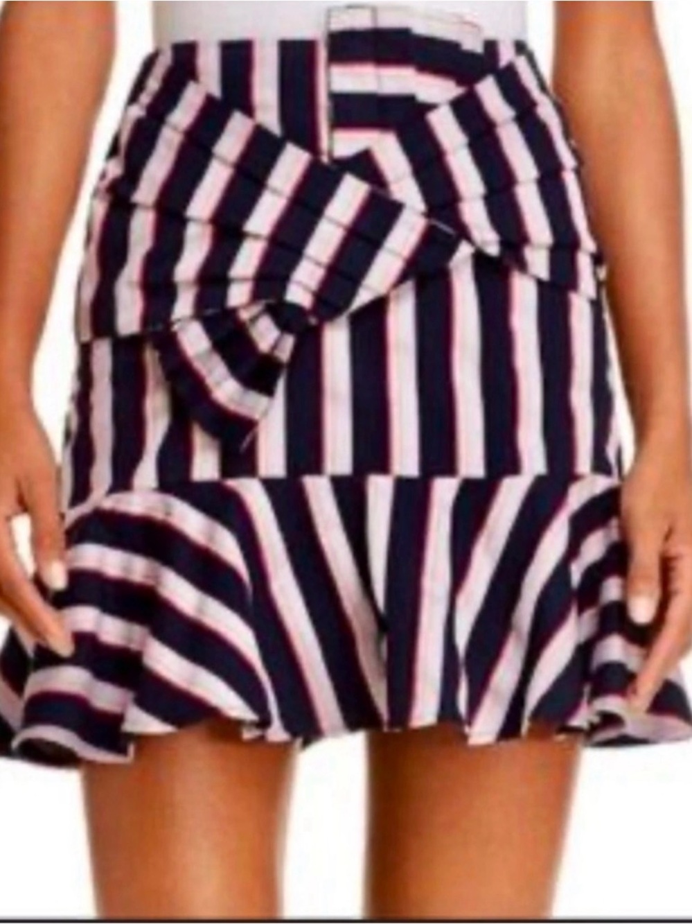 Wayf Navy and White Striped Ruffle Skirt small